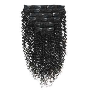Extensions de cheveux humains bouclés 3C à clipser, 8 pouces, noir naturel # Cheveux vierges 1b - Product Image 1
