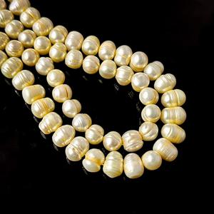 Perles de culture d'eau douce jaunes 10-12 mm, perles naturelles en forme de pomme de terre, perles en vrac pour la fabrication de bijoux, perles jaunes, brin de 15 pouces - Product Image 5