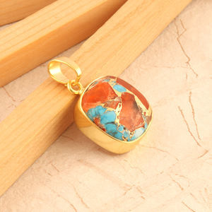 Design attrayant orange mohave cuivre turquoise jaune plaqué or pendentif mignon en forme de coussin pendentif en pierre précieuse fabrication de bijoux - Product Image 3