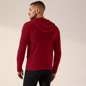 Men's Red Knitted Zip-Up <b>Hoodie</b> Winter Solid Pattern Washed Technique - Product Image 3