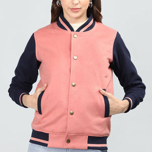 Vente chaude Personnalisé Laine Coton Mélangé Élégant Letterman Survêtement Fait Femmes Varsity Veste Surdimensionné Bomber Baseball Veste - Product Image 5