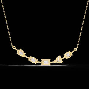 Radiant 14K Gold Necklace with Lab Grown Oval Marquise Pear CVD Diamond Beaded <b>Bracelet</b> Style Romantic Lover's Pattern - Product Image 3