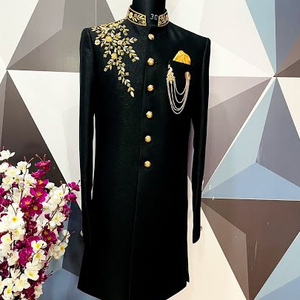 Bordado indio-paquistaní para hombre, vestido SHERWANI de tela de seda con zapato a juego para vestido de boda @ 2022 - Product Image 1