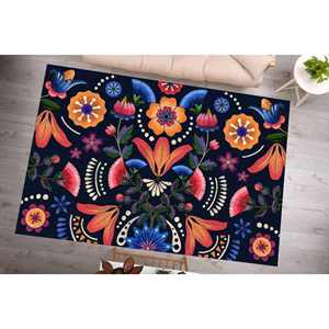 พรมลายดอกไม้แบบนามธรรม, พรมลายดอกไม้สีฟ้า, พรมลายดอกไม้, พรมปูพื้น, พรมทางเดิน, พรมขนนุ่ม - Product Image 1