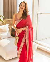 Sari Bollywood de Créateur en Georgette Épaisse avec Blouse pour Mariage et Soirée, du Fabricant Indien
