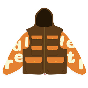 Sudadera con Capucha de Invierno de Diseño Personalizado de Alta Calidad, 100% Algodón, con Combinación de Chaleco, Bordado y Bolsillos Tipo Cargo para Hombre - Product Image 1