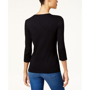 T-shirt da donna Karen Scott in cotone taglia XL con stampa grafica decorata, colletto a fiocco, in tessuto a maglia traspirante, manica corta/lunga - Product Image 2