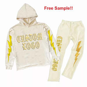 Venta al por mayor de pantalones de chándal con logotipo personalizado 100% algodón chándal para hombres pantalones de chándal acampanados y conjunto de Sudadera con capucha con tejido de alta calidad - Product Image 2