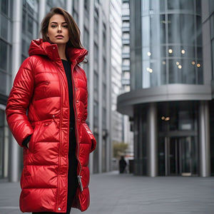 เสื้อโค้ทขนเป็ดตัวยาวสำหรับผู้หญิง, แจ็กเก็ตมีฮู้ดคออบอุ่นผ้าฝ้ายหนาบุผ้าโพลีเอสเตอร์สไตล์สตรีท - Product Image 3