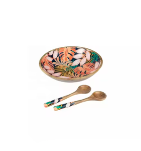 Cuencos de madera impresos con esmalte para servir, nuevo diseño 2025, cuencos de madera impresos a mano para servir ensaladas, superventas - Product Image 6