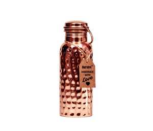 100% Pure Copper Hammered Water <b>Bottle</b> With Handle for Yoga Ayurveda Health Benefits 950 ml Leak Proof - Product Image 4