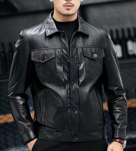 แจ็คเก็ตหนังบอมเบอร์สำหรับผู้ชายแจ็คเก็ตหนังขี่มอเตอร์ไซค์แบบสตรีทแวร์โลโก้มหาวิทยาลัย - Product Image 6