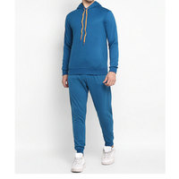 Survêtement en molleton de coton pour homme - Écologique, respirant, style sportif, fermeture à cordon, options de logo personnalisé, bleu sarcelle contrastant