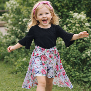 빈티지 패션 코튼 스판덱스 여아 의류 투피스 풀오버 프린트 유아 여아 의상 2026 여름 아동복 세트 - Product Image 1