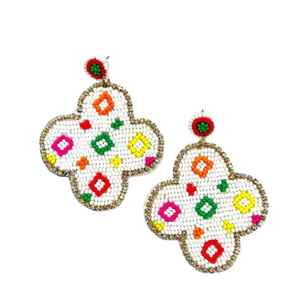 Boucles d'oreilles artisanales en perles de rocaille légères, style fleur, broderie de perles multicolores, bijoux fantaisie roses pour femmes - Product Image 3