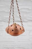 Brûleur d'encens suspendu artisanal en cuivre brossé Shark Anatolia avec couvercle, compatible turc, utilisation thérapeutique, design durable, coriandre