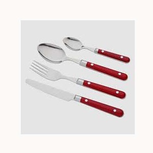 Ensemble de cuillères de service de Noël en acier inoxydable, argent nickelé avec manche rouge martelé, ensemble de couverts - Product Image 1