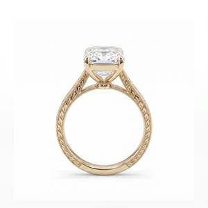 Bague gravée à la main avec diamant de laboratoire taille émeraude vintage certifié IGI et bande conique (5,20 CT) - Product Image 4