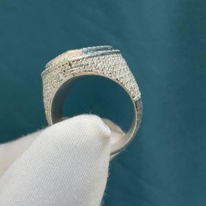 Iced Out Heart Shape Round And Baguette Cut VVS Moissanite Diamond 925 Sterling <b>Silver</b> Rhodium Plated Luxury <b>Statement</b> <b>Ring</b> - Product Image 3