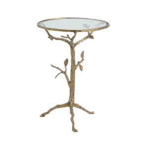 Mesa redonda de Metal con Base redonda de cristal y lateral, mesa de diseño de hojas de Metal - Product Image 2