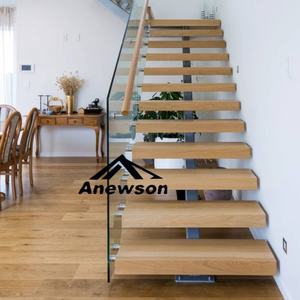 Material interior de madera de construcción moderna, barandilla de vidrio, Balu barandilla de acero, escalera recta, escalera - Product Image 6