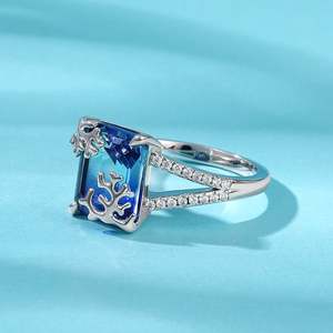 Rose Gold Plated <b>Emerald</b> Cut Gemstone <b>Ring</b> Inlaid Sterling <b>Silver</b> - Product Image 6