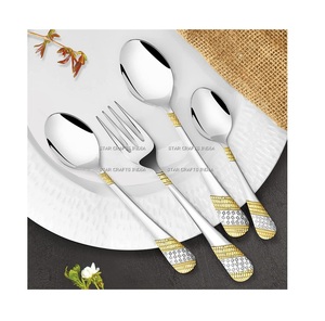 Vente en gros d'argenterie à miroir avec texture dorée, ensemble de couverts, vaisselle en acier inoxydable, ustensiles de cuisine, couverts - Product Image 1