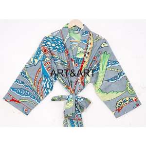 Robe Kimono Maxi 100% coton pour femme avec ceintures d'impression numérique florale pour les mariées ou un usage quotidien - Product Image 6