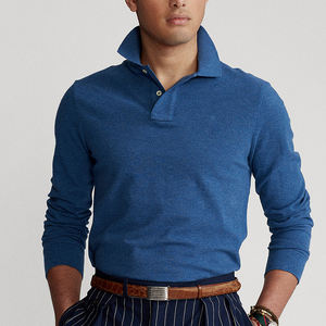 Tricot décontracté en jersey coupe ajustée pour hommes pour polo pull de golf à manches longues avec motif solide de teinture de vêtement foncé - Product Image 6