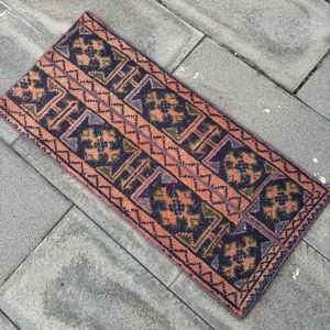 Alfombra Turca Vintage Pequeña de 1.3x2.8 pies, Alfombra de Lana Azul - Product Image 4