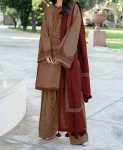 Trajes de lino de invierno de diseño al por mayor, estilo pakistaní, salwar kameez indio cosido, listo para usar - Product Image 3