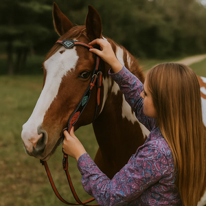 Beautifully Handcrafted <b>Floral</b> Carved Headstall and Breastplate Newly Made From Leather - Product Image 3