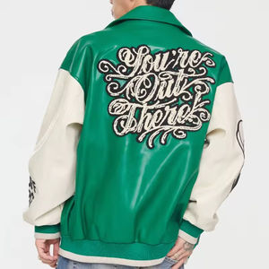 Wholesale OEM Custom Logo Baseball Letterman Varsity <b>Jacket</b> with <b>Vintage</b> Chenille Embroidery Zipper Closure <b>Leather</b> Sleeves - Product Image 4
