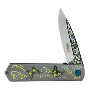 Coltello a serramanico Wallis K900785 con manico in acciaio Damasco e clip a farfalla - Product Image 1