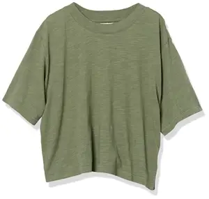 Il Top corto per t-shirt a girocollo corta a maniche corte da donna color oliva t-shirt a lunghezza corta