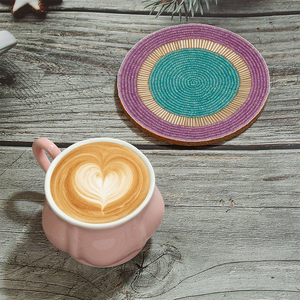 Sous-verres de haute qualité écologiques, cercles concentriques, perles faites à la main, perles de riz, art moderne, décorations de table - Product Image 2