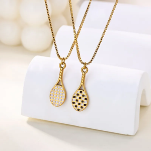 Collier pendentif raquette de tennis plaqué or, chaîne en acier inoxydable 304, bijoux pour femmes, design géométrique, parfait pour un usage quotidien - Product Image 6