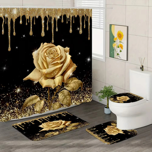 Rosa rosa tenda da doccia e tappeto da bagno Set floreale rosa Glitter <span class=keywords><strong>tende</strong></span> da doccia tappetino da bagno bagno arredamento bagno con ganci - Product Image 4
