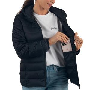 Chaqueta acolchada ligera con capucha para mujer, bolsillos laterales, carcasa de cuero genuino, chaqueta ecológica a prueba de viento para otoño/primavera/invierno - Product Image 1