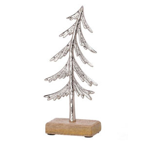 Handmade Modern Metal Tree Star Top Creative Wooden Base Decorative Elegant Silver <b>Christmas</b> Tree Sculpture For <b>Christmas</b> - Product Image 1