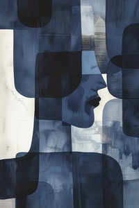 Fabriqué en Allemagne-Décoration d'intérieur Toile Image Visage abstrait-Murale en bleu et blanc-Toile Photo sur cadre de civière - Product Image 5