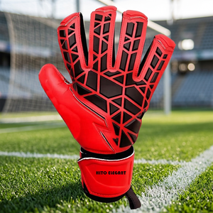 Gants de gardien de but en latex allemand rouge et noir, design personnalisé, embossage en latex allemand, paume plate en latex allemand, sangle en latex de 4 mm - Product Image 6
