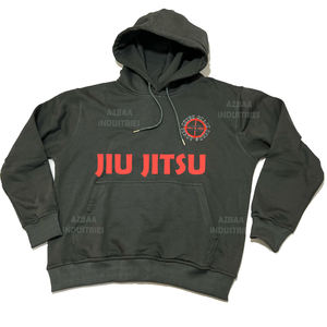 เสื้อฮู้ดผ้าคอตตอนผ้าฟลีซพิมพ์ลาย BJJ เอฟเฟกต์สีเทาควันแบบหลวมสำหรับกีฬาและลำลอง - Product Image 2
