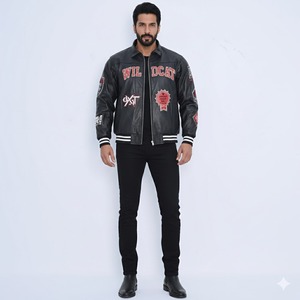 Parches de chenilla bordados chaqueta personalizada Unisex invierno cálido a prueba de viento e impermeable mangas de cuero cuerpo de lana chaqueta universitaria - Product Image 1