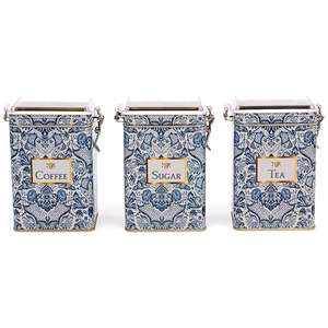 Juego de cajas de metal rectangulares de 75x100x150mm (Juego de 3) Cierre de alambre y tapa transparente Decorativo azul y blanco inspirado en azulejo - Product Image 1