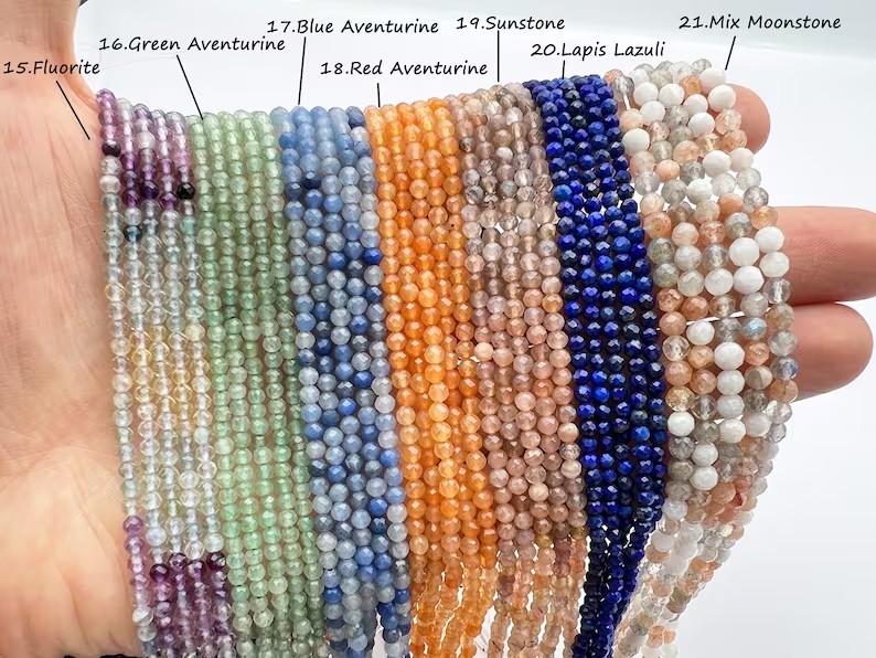 2023 Dainty Natural Faceted Crystal Loose Stone Beads 2mm 3mm 4mm Cutting Natural Gemstone Beads for Jewelry Making