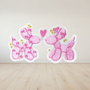 แพทช์ปักลายสุนัขบอลลูนคู่สีชมพูแบบรีดติดเสื้อผ้า - Product Image 1