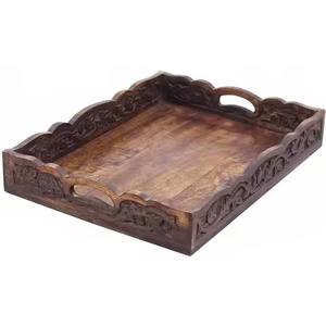 Plateau de service carré en bois pour le chocolat, le café, le thé, le dîner, le petit-déjeuner, plateau de service en bambou avec poignée - Product Image 5