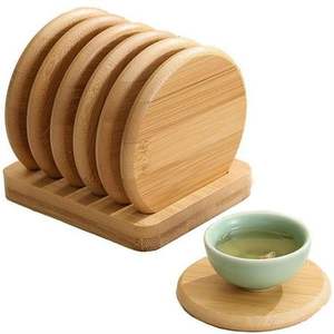 Square Bamboo Coaster Set With Cradle Holder Wooden Drink <b>Mat</b> Heat Resistant Table Protection Kitchen Dining Eco Friendly Decors - Product Image 2