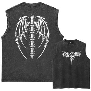 Camiseta Vintage sin mangas de gran tamaño para hombre, camiseta sin mangas deportiva de algodón lavado para gimnasio con diseño impreso, camiseta de moda callejera de verano Y2K - Product Image 1